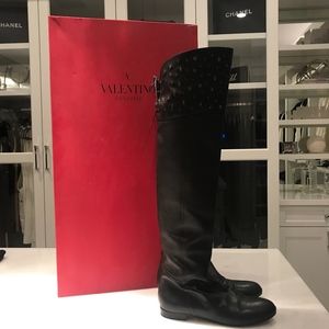 Valentino Black leather over the knee boots